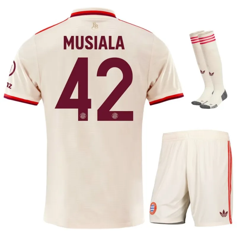 Kinder-Drittes Trikot-Set von Bayern München 2024/25 - Fan-Version (Creme, Musiala)