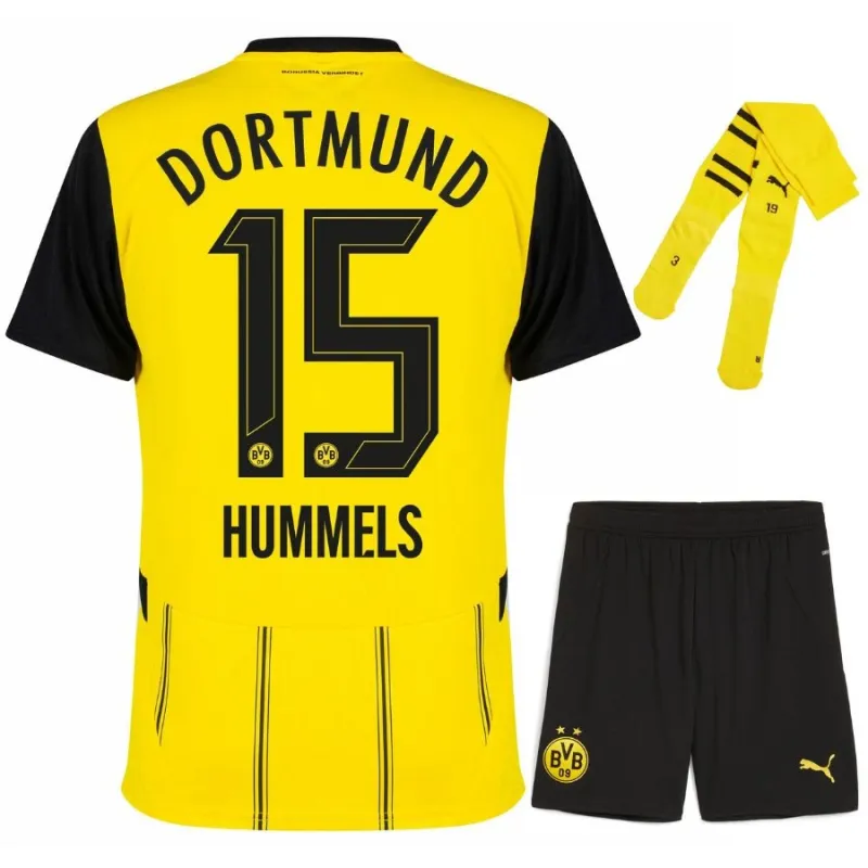 Kids' 2024/25 Borussia Dortmund Home Kit with Hummels - Fan Version (Yellow)