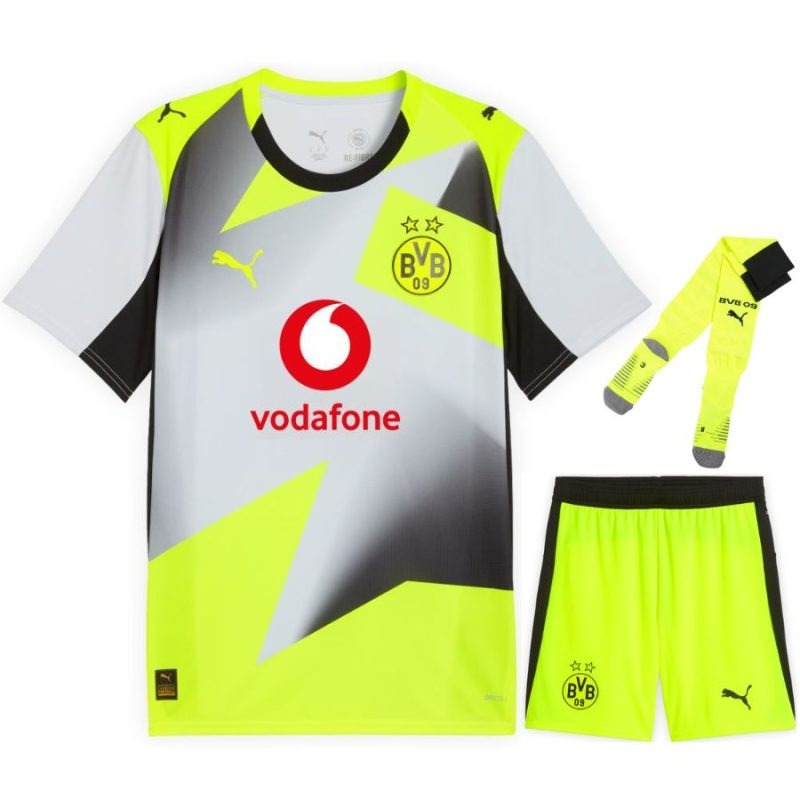 Ensemble maillot enfant extérieur Dortmund 2025/26 - Gris/Vert
