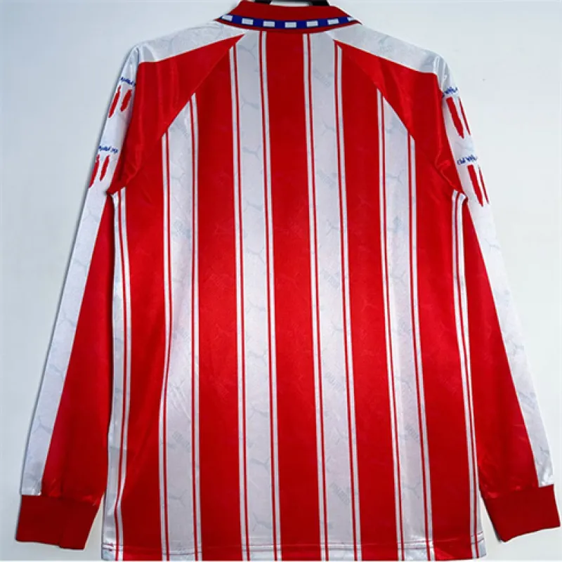 Maillot rétro à manches longues d'Atletico Madrid 1994/95 domicile - Rouge/Blanc