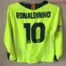 Maillot rétro à manches longues du FC Barcelona 2005/06 d'extérieur - Vert, numéro 10 Ronaldinho