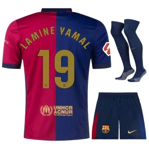 Lamine Yamal Ensemble de maillot pour enfants à domicile de FC Barcelona 2024-25 - Bleu/Rouge