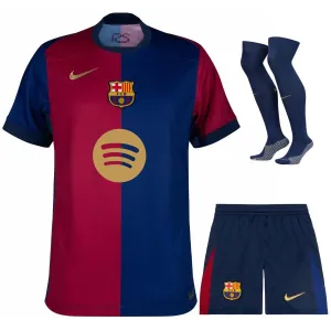 Kit enfant domicile du FC Barcelona 2024/25 avec le nouveau sponsor - Rouge/Bleu