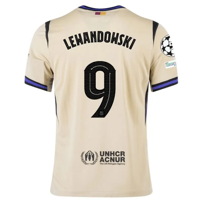 Barcelona LEWANDOWSKI UCL 2025/26 Kids Away Jersey - Beige