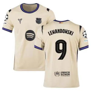 Barcelona LEWANDOWSKI UCL 2025/26 Kids Away Jersey - Beige