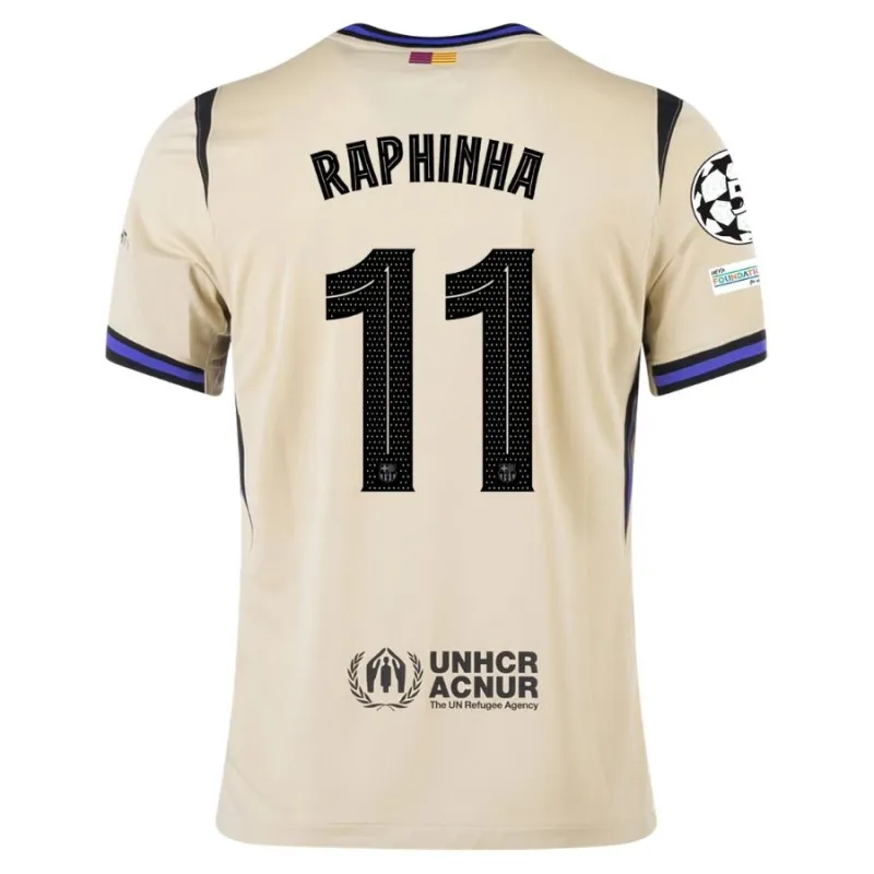 Barcelona RAPHINHA UCL 2025/26 Kids Away Kit Jersey - Beige