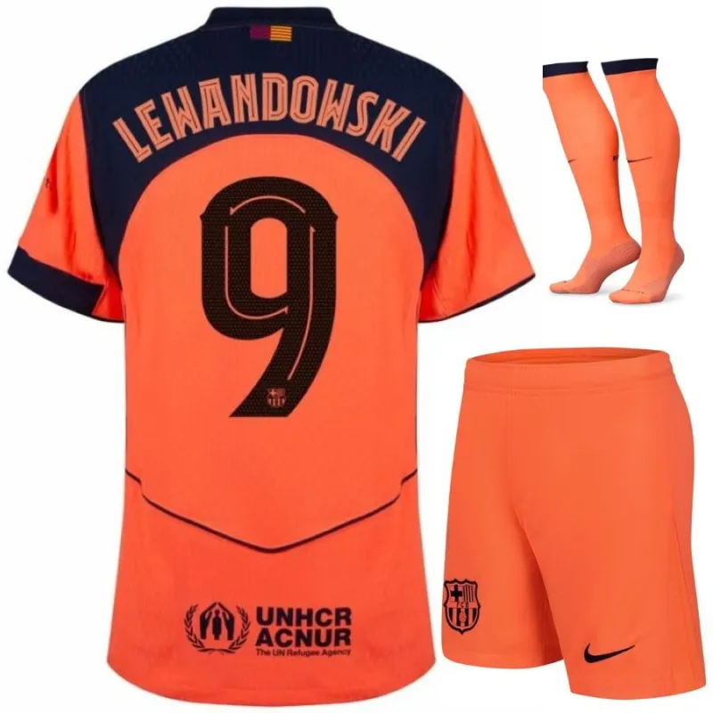 Barcelona LEWANDOWSKI 2025/26 Third Kids Kit Jersey - Orange