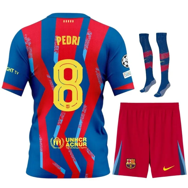 Barcellona PEDRI 2025/26 Completo Bambino Quarta Maglia - Blu/Rosso