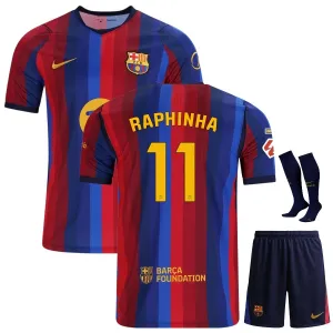 Barcelona RAPHINHA 2026/27 Home Kids Kit Jersey