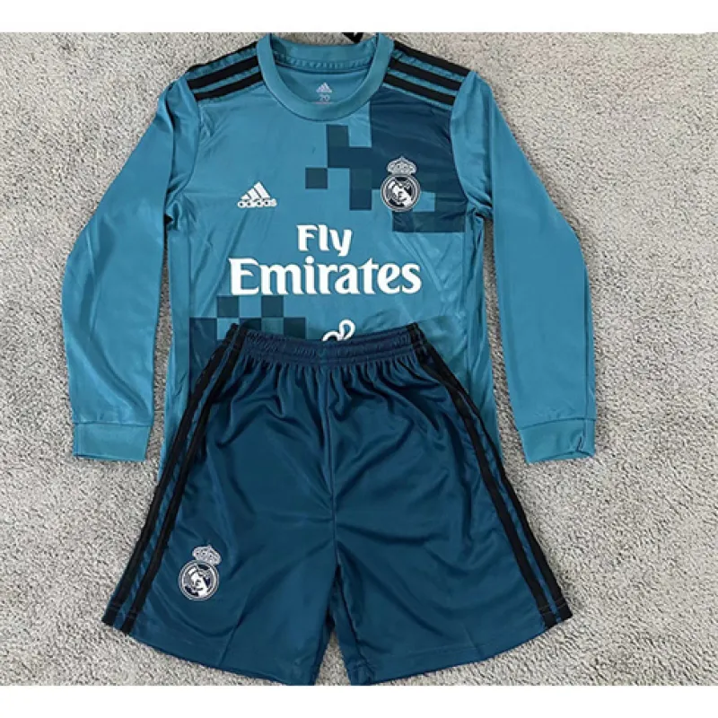Troisième maillot rétro à manches longues pour enfants du Real Madrid 2017/18 extérieur - Bleu