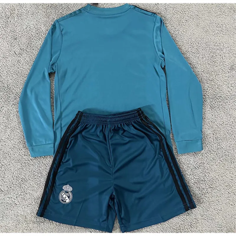 Troisième maillot rétro à manches longues pour enfants du Real Madrid 2017/18 extérieur - Bleu