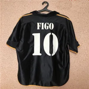 Maillot rétro du Real Madrid numéro 10 de Luis Figo 1999/00 extérieur - Noir