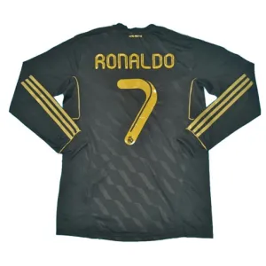 Real Madrid Langarm-Retro-Trikot Nr. 7 von Ronaldo 2011/12 Auswärtsspiel - Schwarz