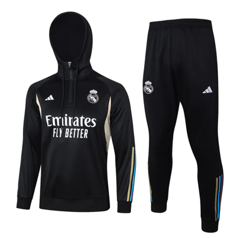 Vêtements de sport à capuche pour enfants du Real Madrid 2024/25 - Noir