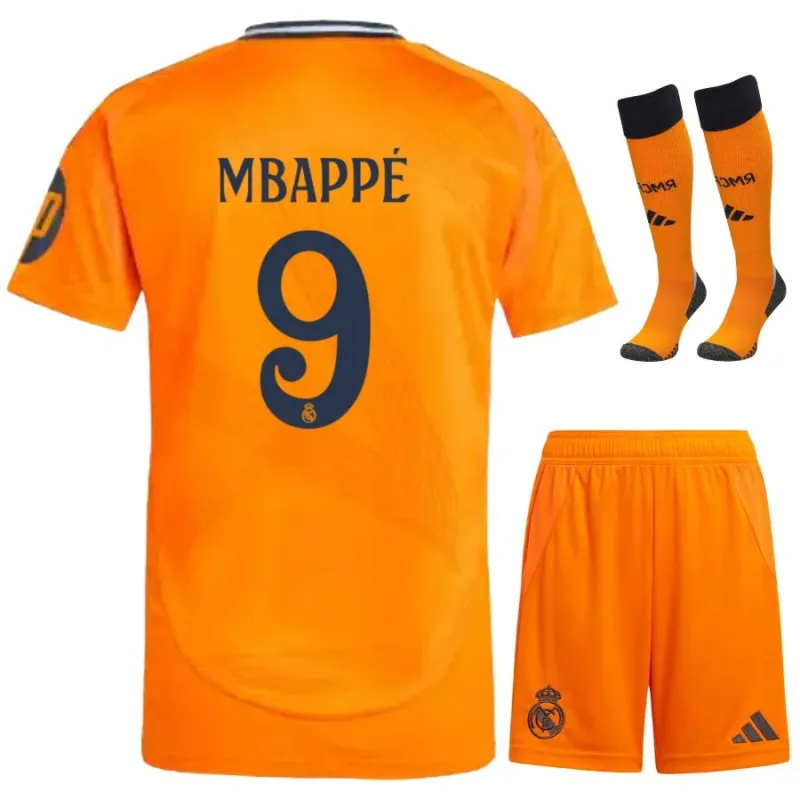 Mbappé - Ensemble de maillot pour enfants d'extérieur de Real Madrid 2024/25 - Orange