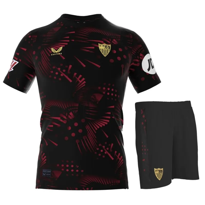 Siviglia 2024/25 Maglia Third Bambino con Pantaloncini - Nera