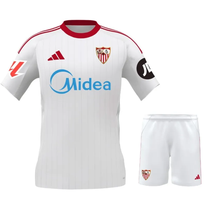 Camiseta local infantil + pantalones cortos del Sevilla 2025/26 - Blanco