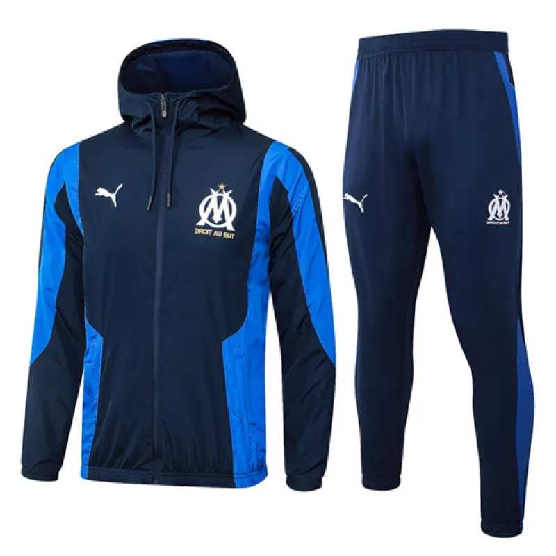 Winddichter Kapuzen-Tracksuits von Olympique de Marseille für 2024/25 - Blau