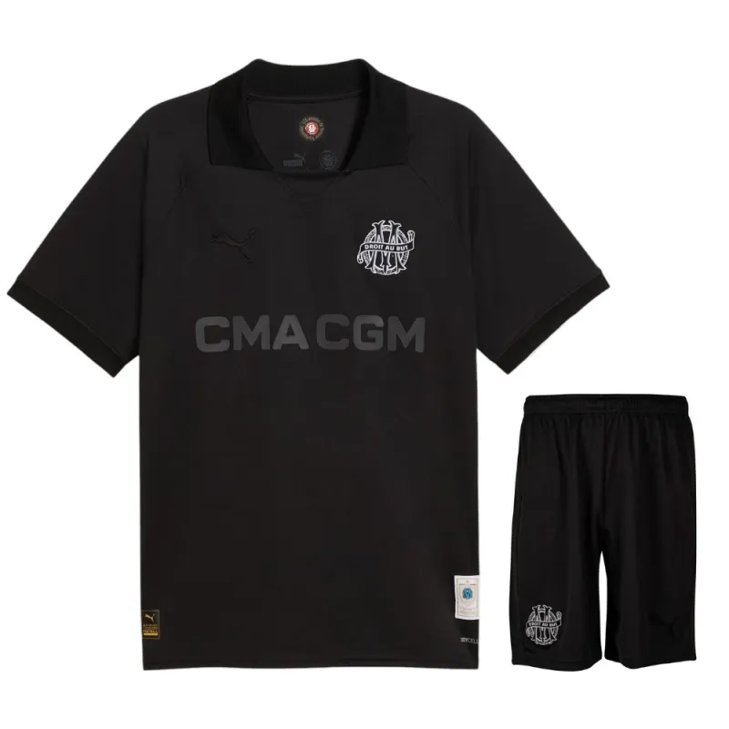 Marseille Kids' 2024/25 125th Anniversary Jersey and Shorts Set - Black