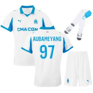 Marseille AUBAMEYANG 2025/26 Home Kids' Jersey Set - White