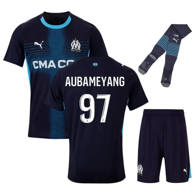 Marsiglia AUBAMEYANG Set di maglia in trasferta per bambini 2025/26 - Nera