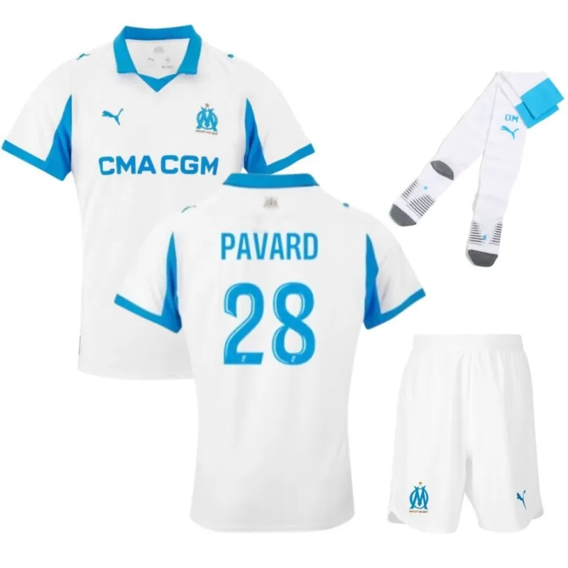 Marseille PAVARD 2025/26 Home Kids Kit - White