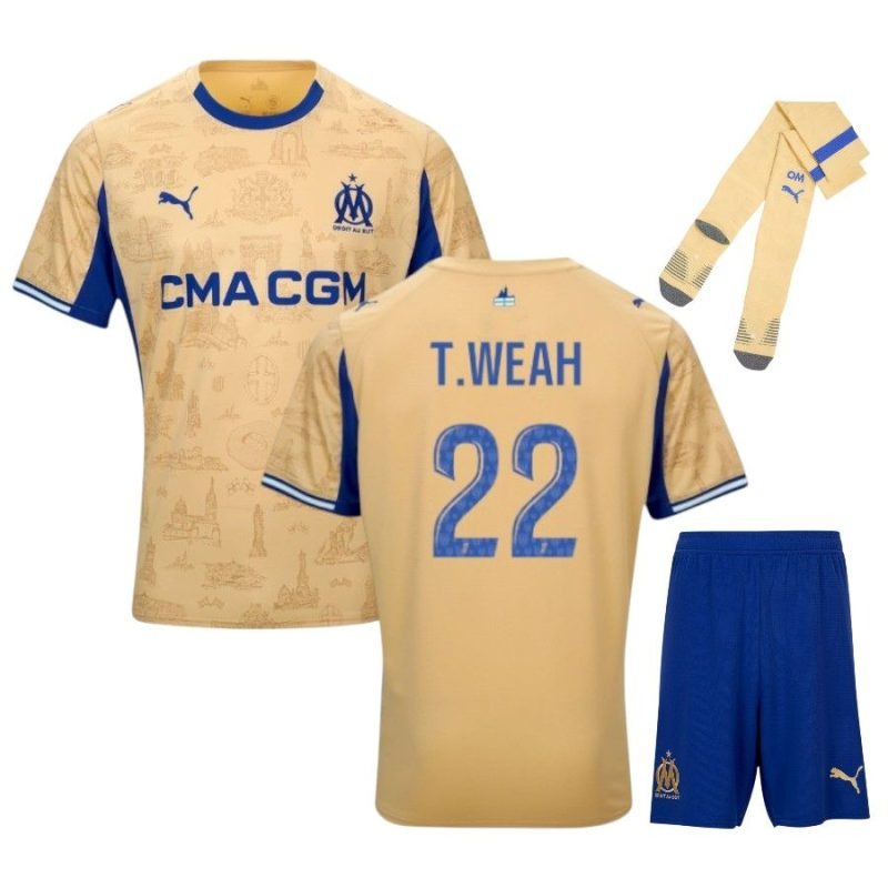 Conjunto camiseta cuarta infantil Marsella T.WEAH 2025/26 - Beige