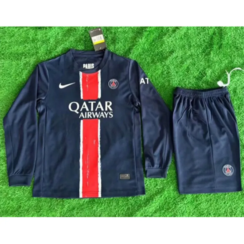 Maglia a maniche lunghe e pantaloncini per bambini di Paris Saint-Germain 2024/25 Casa - Blu