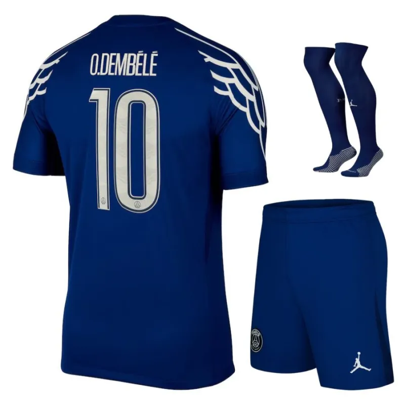 Set del cuarto kit para niños de Paris Saint - Germain 2024/25 que viste Ousmane Dembélé - Azul