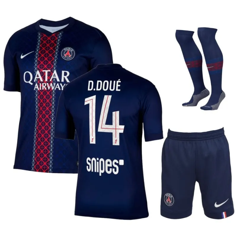 Paris Saint-Germain D.DOUÉ Kids' 2025/26 Home Kit - Blue/Red