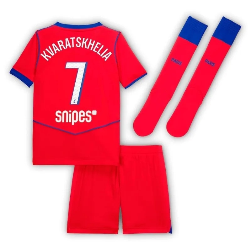 Paris Saint-Germain KVARATSKHELIA 2025/26 Drittes Kindertrikot Set - Rot