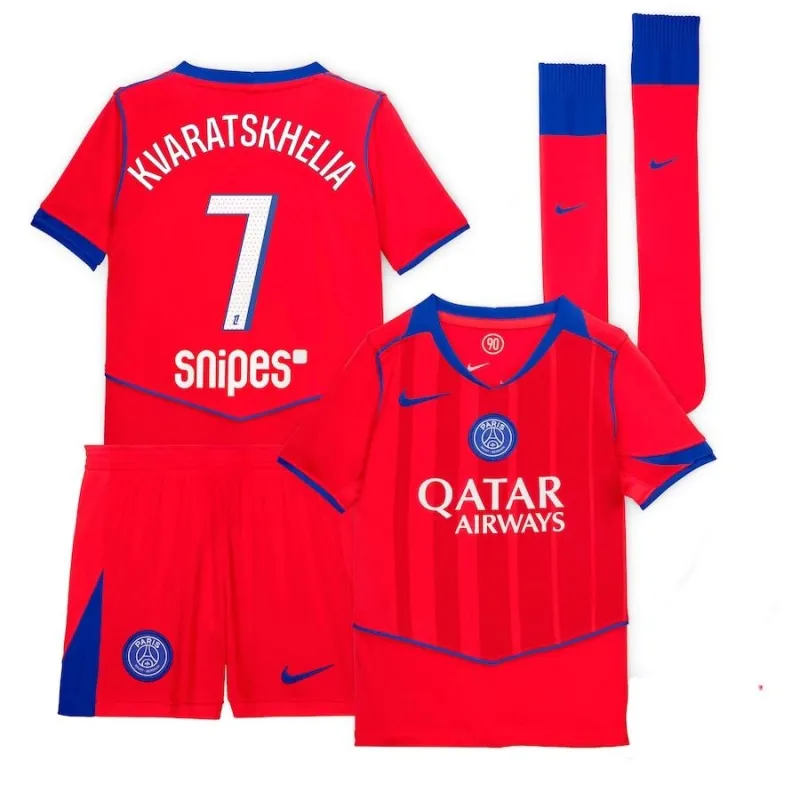 Paris Saint-Germain KVARATSKHELIA 2025/26 Drittes Kindertrikot Set - Rot