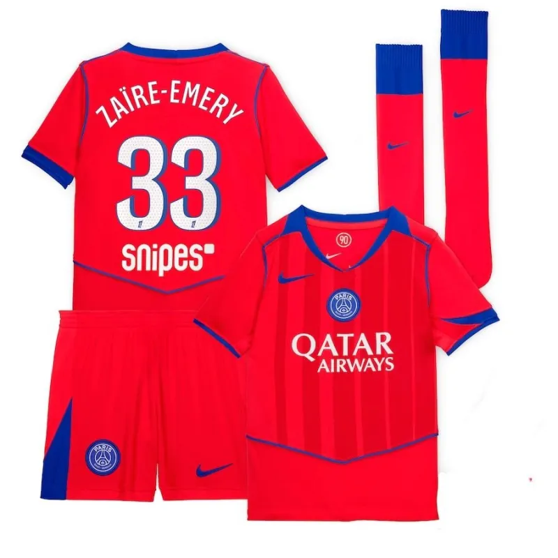 Paris Saint-Germain ZAIRE-EMERY 2025/26 Drittes Kindertrikot Set - Rot