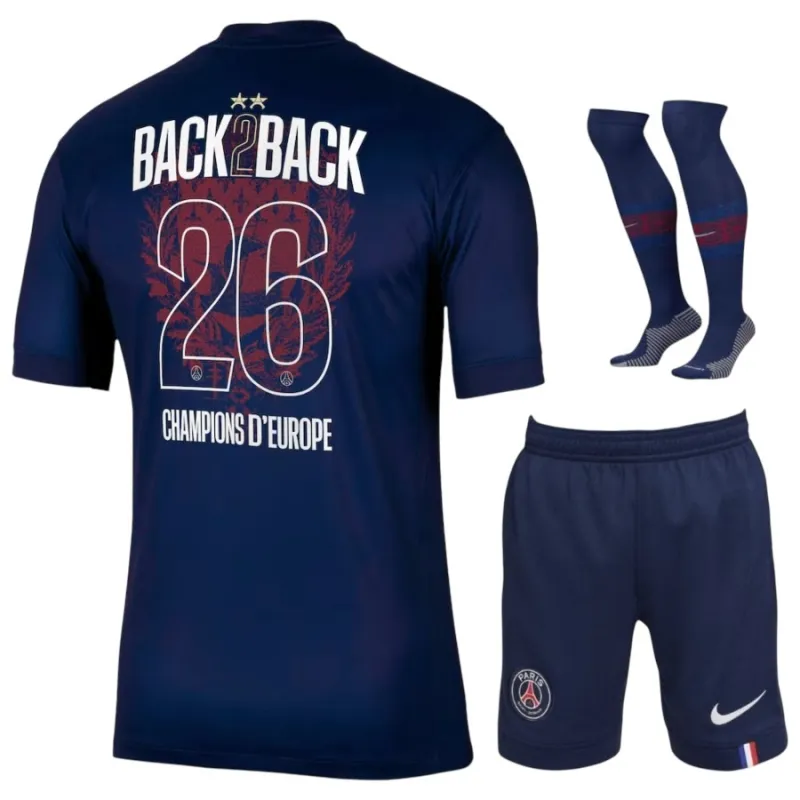 PSG 2025/26 Home Kids Kit 2 Stars European Champion