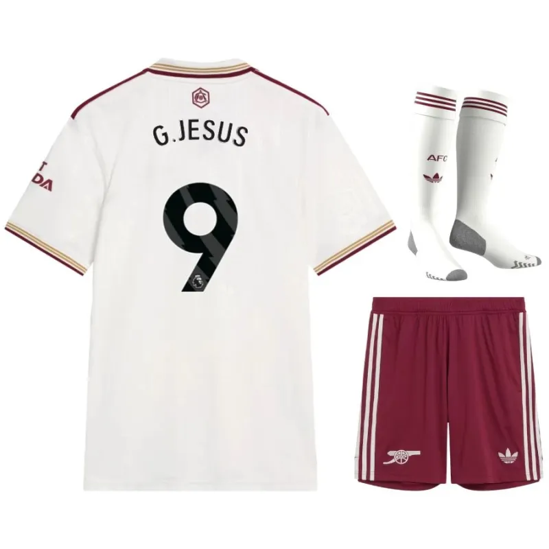 Arsenal G.JESUS 2025/26 Set di terza maglia per bambini - Bianca