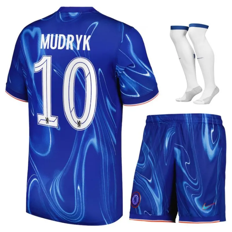 El conjunto de camisetas para niños de casa de Chelsea 2024/25 de Mudryk - Azul