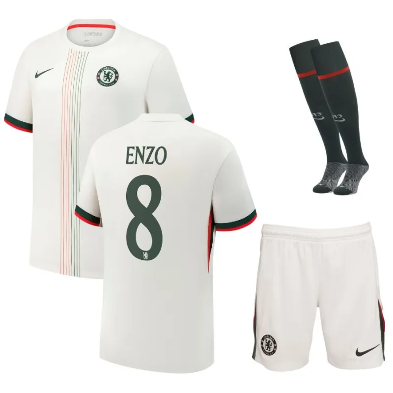 Set di maglia bambini in trasferta del Chelsea ENZO 2025/26 - Bianco