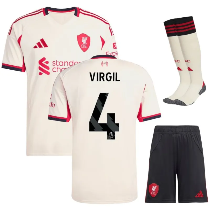 Liverpool VIRGIL 2025/26 Conjunto de camiseta de fuera para niños - Blanca