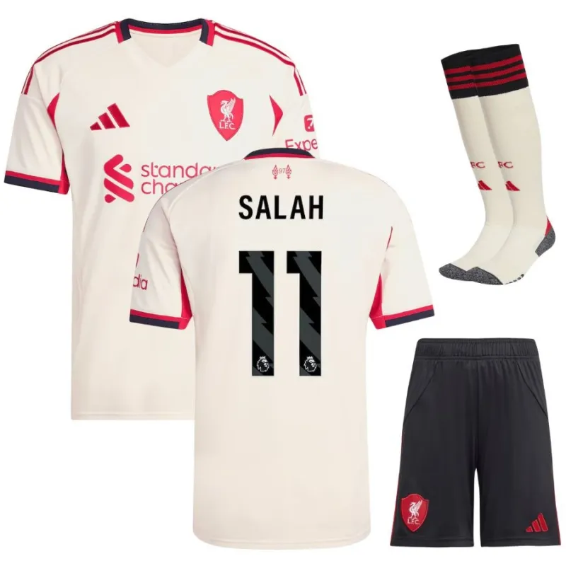 Liverpool SALAH 2025/26 Kinder-Auswärtstrikot-Set - Weiß