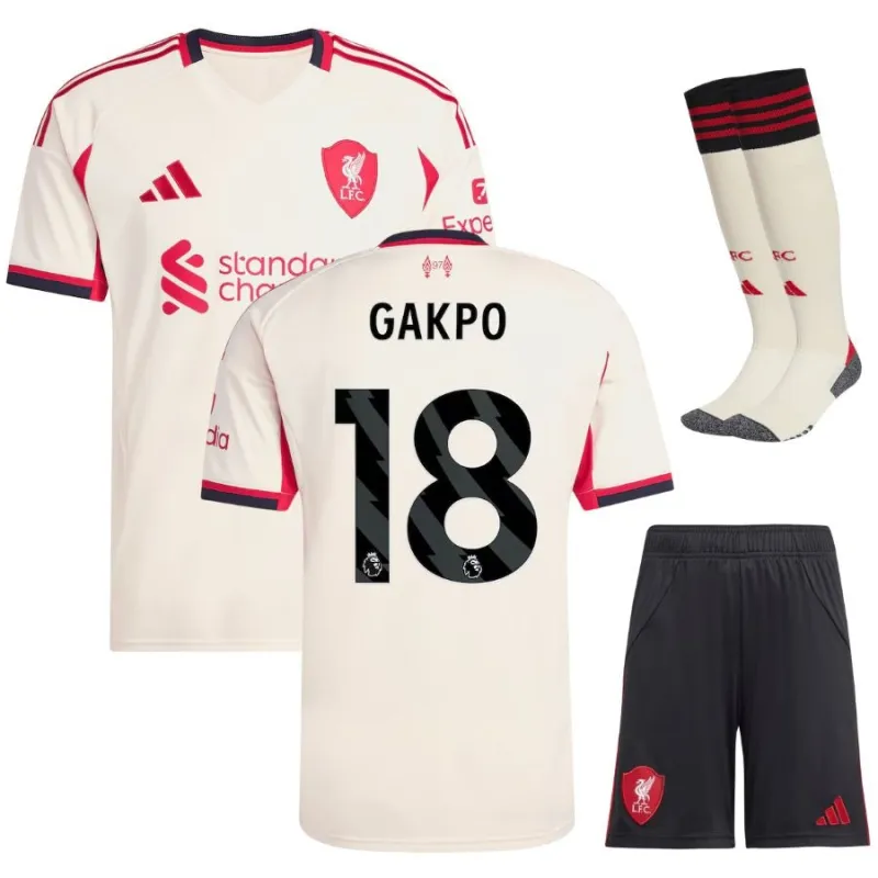 Liverpool GAKPO 2025/26 Kinder-Auswärtstrikot-Set - Weiß