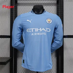 Maglia a maniche lunghe di campo di casa della versione giocatore di Manchester City 2024/25 - Blu