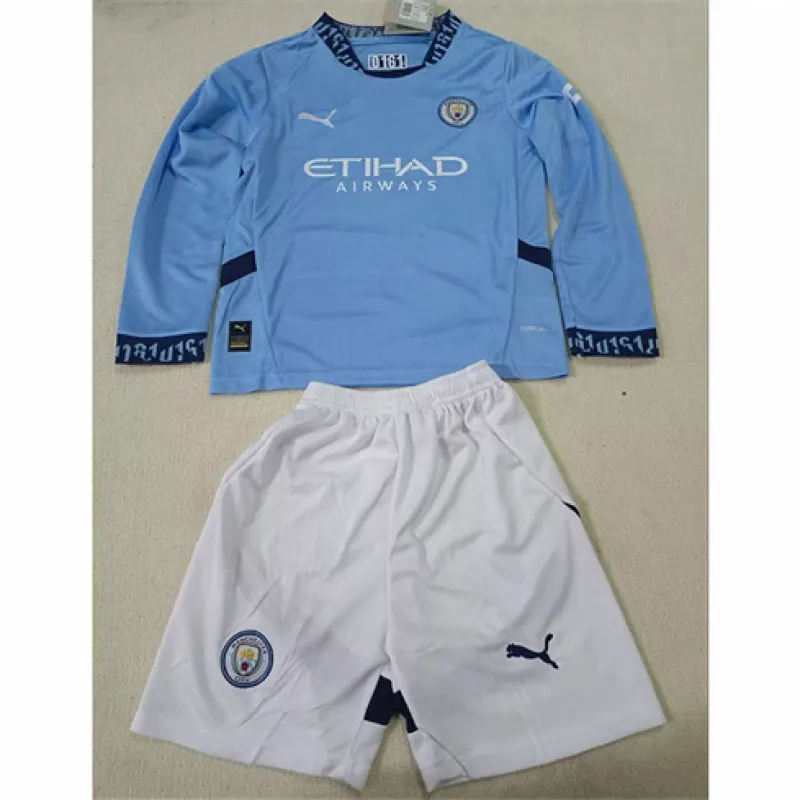 Manchester City Kids' Long-sleeved Jersey and Shorts 2024/25 Home - Blue