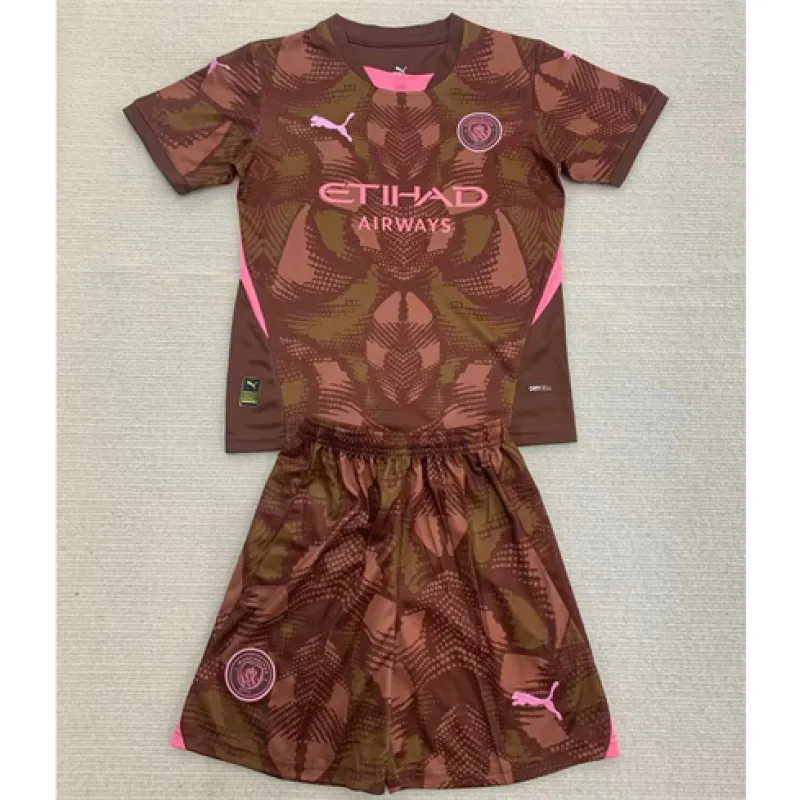 Maglia e pantaloncini del portiere per bambini di Manchester City 2024/25 - Marrone