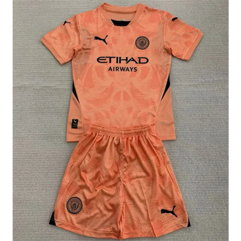 Camiseta y pantalones cortos de arquero para niños de Manchester City 2024/25 - Naranja