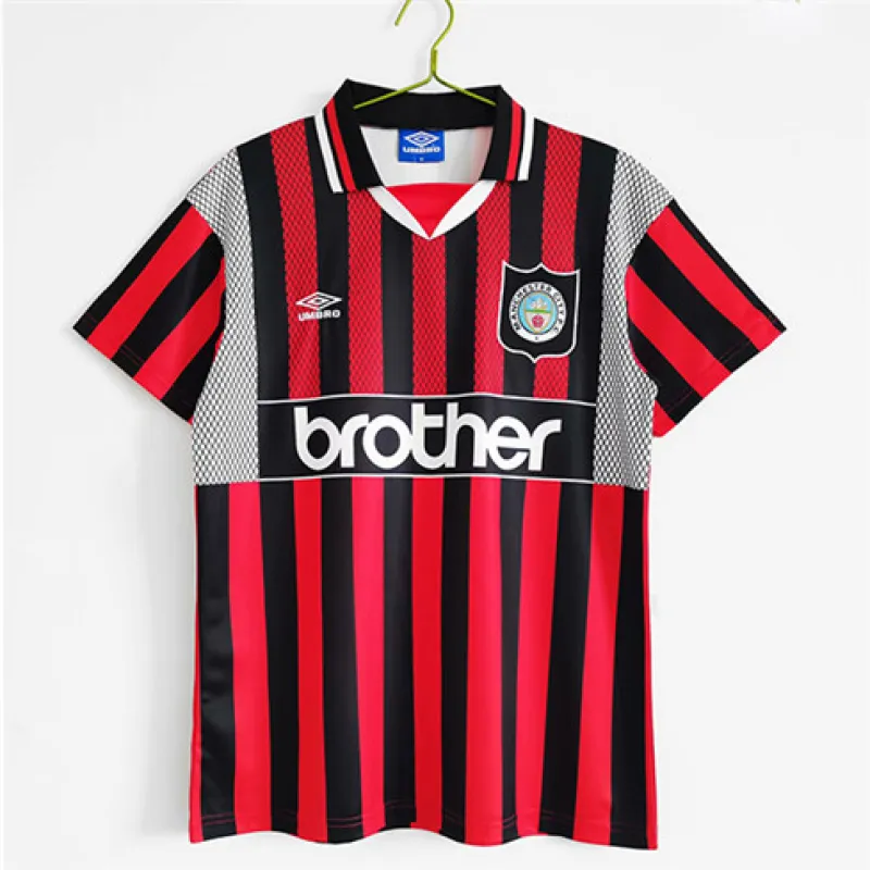 Manchester City 1994 - 96 Retro Auswärts-Trikot - Rot/Schwarz
