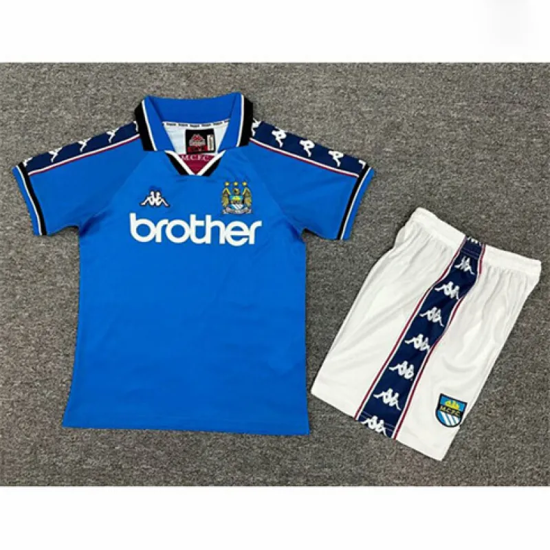 Manchester City 1997/98 Kids Home Retro Jersey - Blue