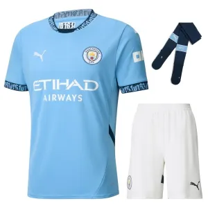 Conjunto de camiseta de campo para niños de Manchester City 2024/25 - Azul