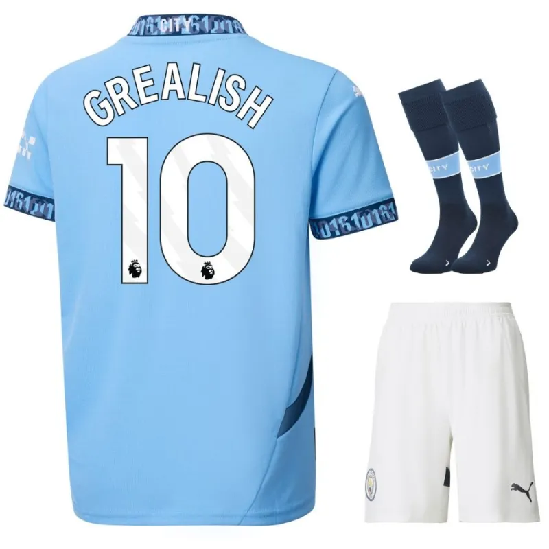 GREALISH Manchester City Kids' Home Jersey Set 2024/25 - Blue