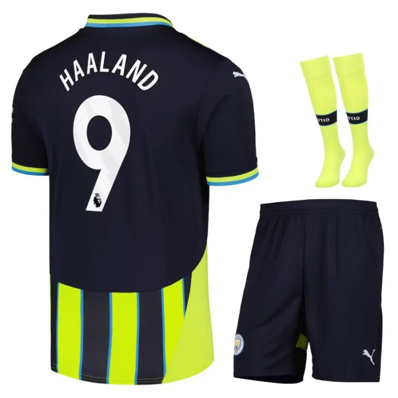 HAALAND Set di maglia per bambini di trasferta di Manchester City 2024/25 - Nero/Verde