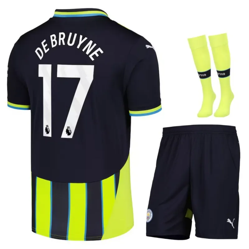 DEBRUYNE Set di maglia per bambini di trasferta di Manchester City 2024/25 - Nero/Verde